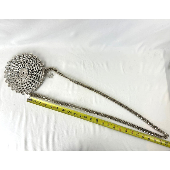 Dalaleo Italian Designer Pop Top Crocheted Purse Handbag Crossbody Silver - Picture 11 of 11